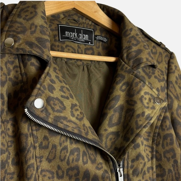 Women's Faux Suede Leopard Print Moto Jacket Full Zip Sm Boho Biker Zip Cuffs - Picture 2 of 6